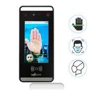 Leitor de acessos Multi-biométrico com suporte / torre de balcão / secretária / torre pedestal, Terminal de acessos e/ou assiduidade com autenticação facial, autenticação por palma, cartão RFID e PIN.
