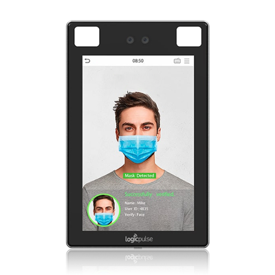 Terminal de controlo de acesso com reconhecimento facial, Palma e cartão RFID com deteção de uso de máscara, IP68 - Exterior.